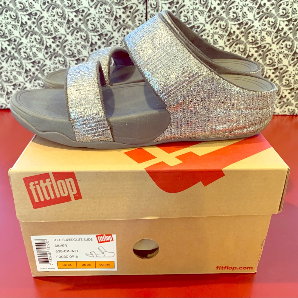 Fitflop Lulu Superglitz Slide Silver